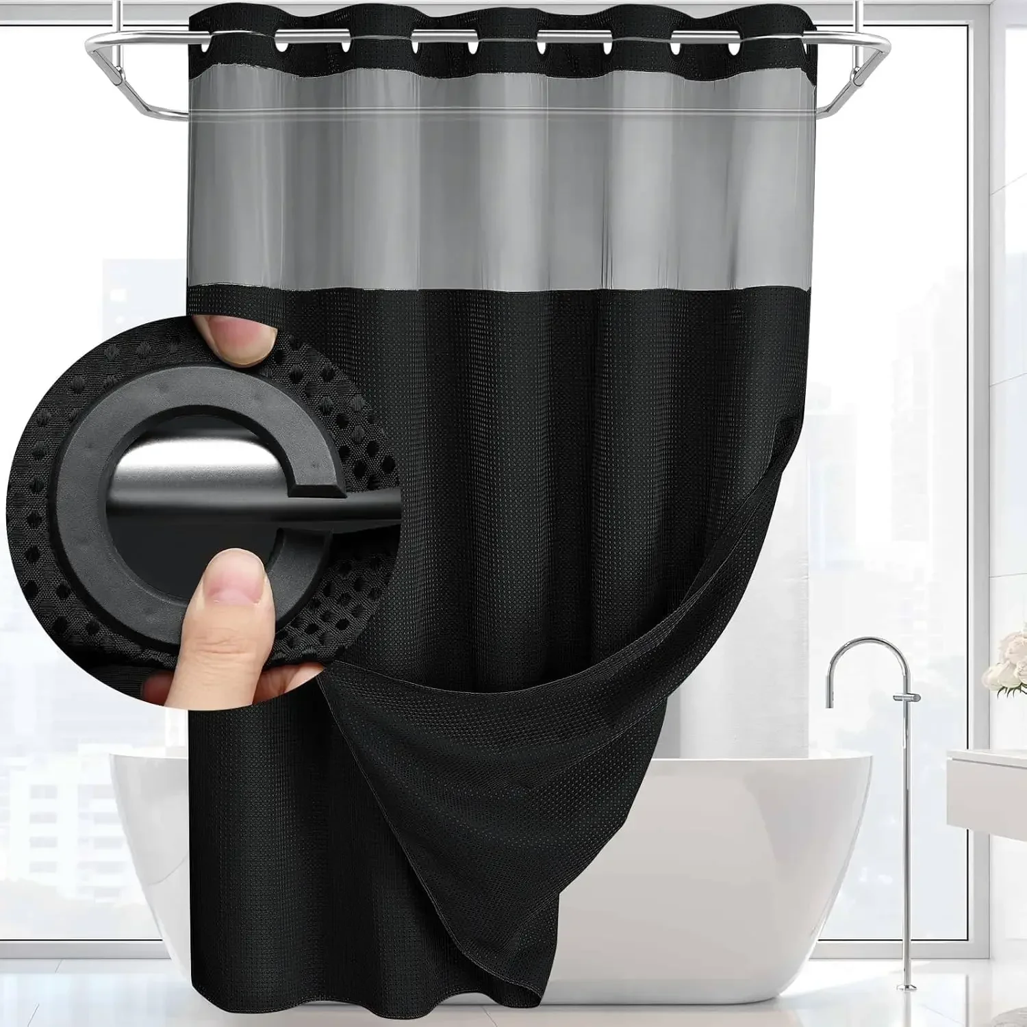 Shower Curtain Liner - 1PC Dotted Waffle Weave Shower Curtain
