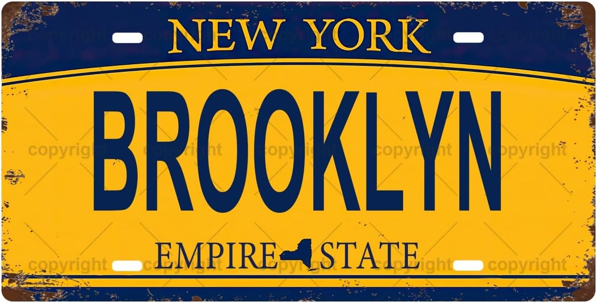 Home Bathroom Wall Decor - BROOKLYN Vintage Metal Tin Sign, License