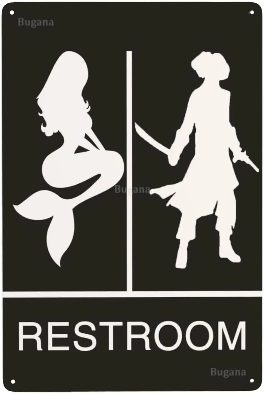 Home Bathroom Door Signs - Mermaid Pirate Restroom Vintage Metal Sign,