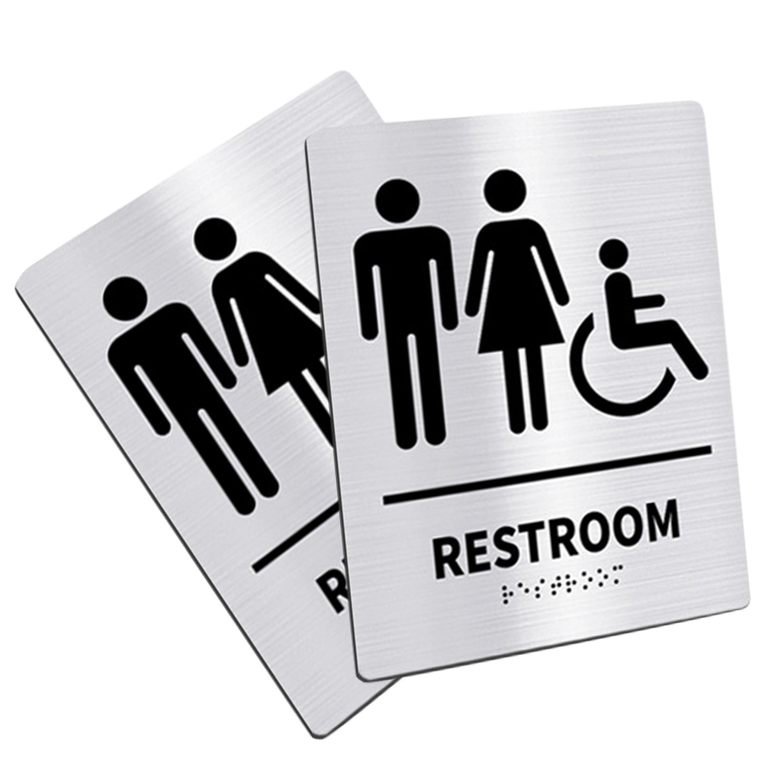Home Bathroom Door Signs - 2Pcs Restroom Sign Stainless Steel Braille