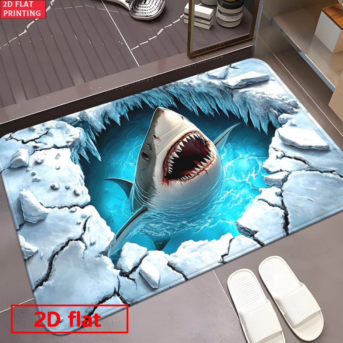 3D Shark Breaking Ice Flannel  - Home Bathroom Break review and price