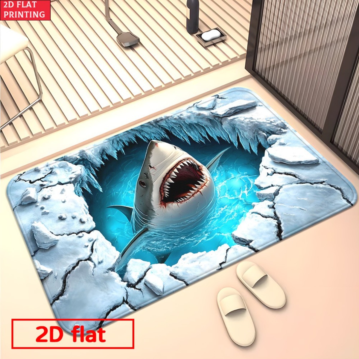 3D Shark Breaking Ice Flannel  - Home Bathroom Break review and price